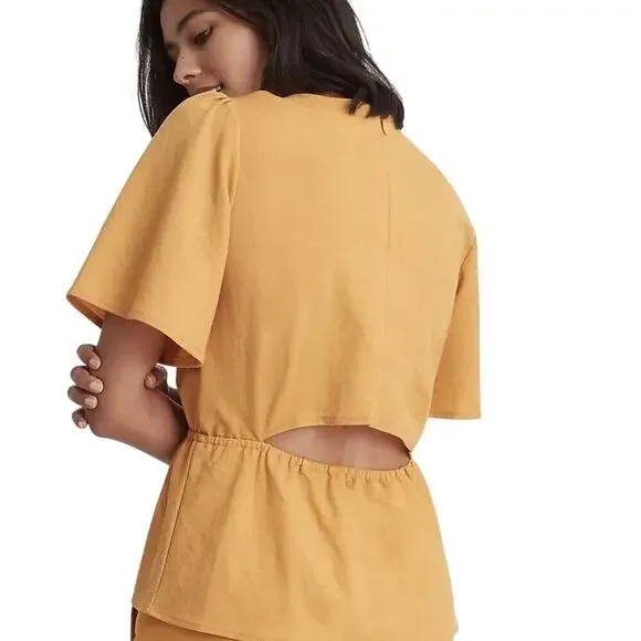 Ann Taylor Women's Mustard Yellow Peplum Waist Top Size S - Picture 2 of 10